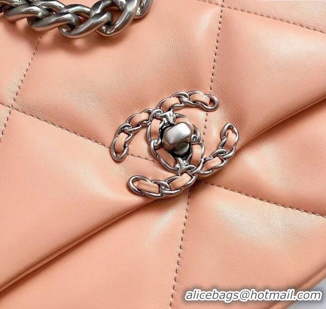 Luxury Classic Chanel 19 Shiny Lambskin Small Flap Bag AS1160 Peachy Pink 2025