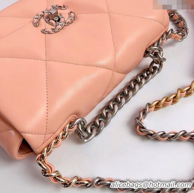 Luxury Classic Chanel 19 Shiny Lambskin Small Flap Bag AS1160 Peachy Pink 2025