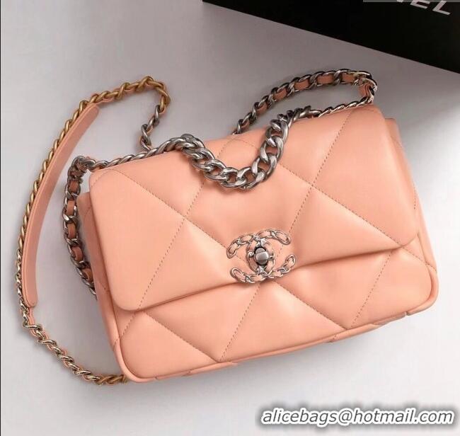 Luxury Classic Chanel 19 Shiny Lambskin Small Flap Bag AS1160 Peachy Pink 2025