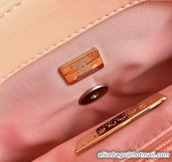 Luxury Classic Chanel 19 Shiny Lambskin Small Flap Bag AS1160 Peachy Pink 2025