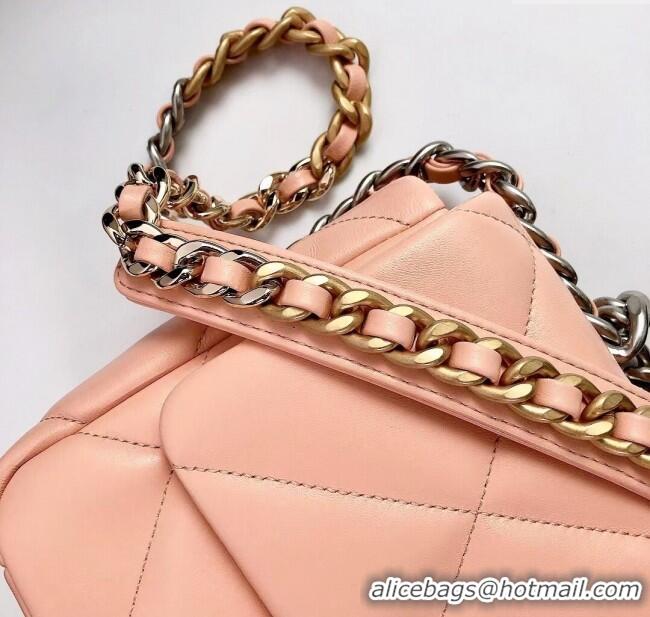 Luxury Classic Chanel 19 Shiny Lambskin Small Flap Bag AS1160 Peachy Pink 2025