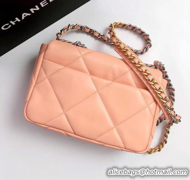 Luxury Classic Chanel 19 Shiny Lambskin Small Flap Bag AS1160 Peachy Pink 2025