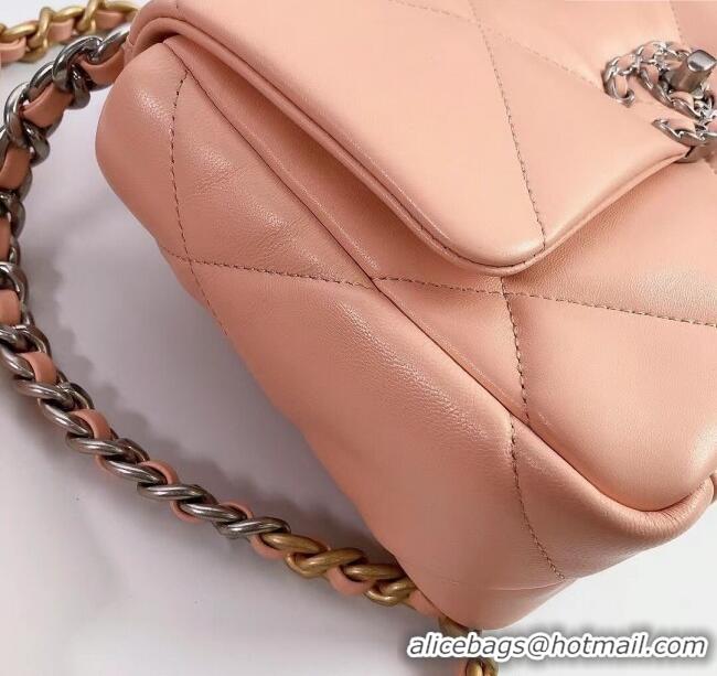Luxury Classic Chanel 19 Shiny Lambskin Small Flap Bag AS1160 Peachy Pink 2025