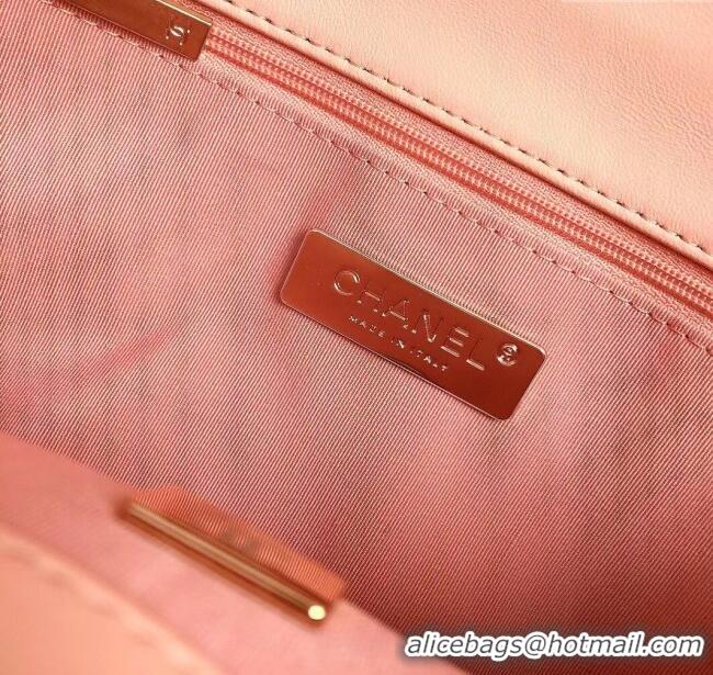 Luxury Classic Chanel 19 Shiny Lambskin Small Flap Bag AS1160 Peachy Pink 2025