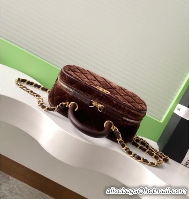 Good Taste Chanel Velvet Mini Bowling Bag AS5572 Brown 2025