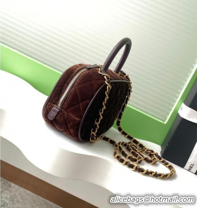 Good Taste Chanel Velvet Mini Bowling Bag AS5572 Brown 2025