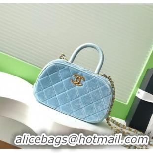Well Crafted Chanel Velvet Mini Bowling Bag AS5572 Light Blue 2025