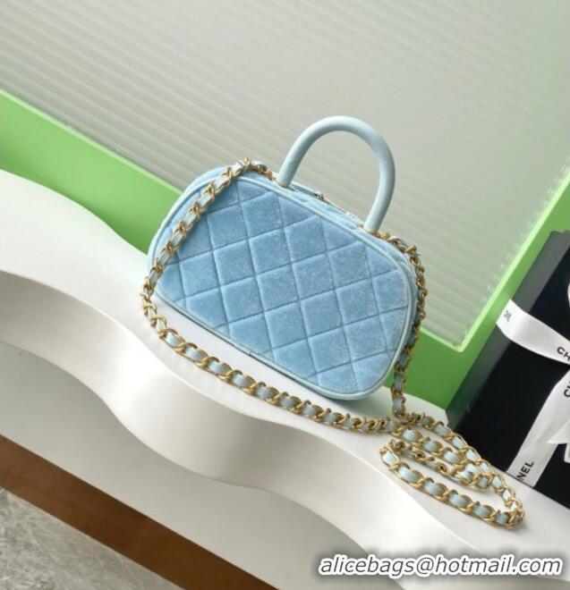 Well Crafted Chanel Velvet Mini Bowling Bag AS5572 Light Blue 2025