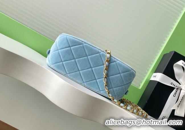 Well Crafted Chanel Velvet Mini Bowling Bag AS5572 Light Blue 2025