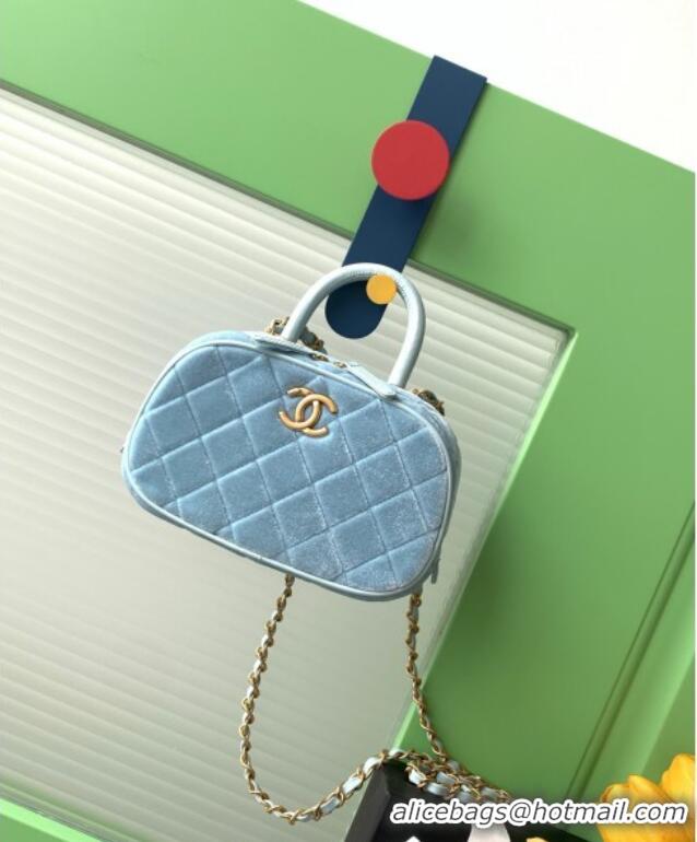 Well Crafted Chanel Velvet Mini Bowling Bag AS5572 Light Blue 2025