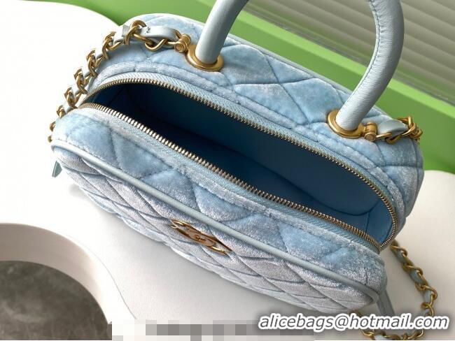 Well Crafted Chanel Velvet Mini Bowling Bag AS5572 Light Blue 2025