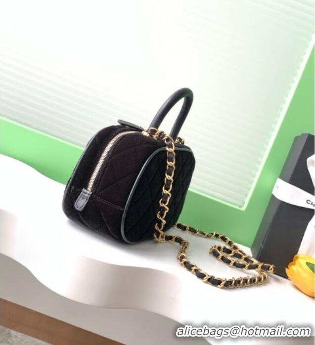 Luxury Discount Chanel Velvet Mini Bowling Bag AS5572 Black 2025