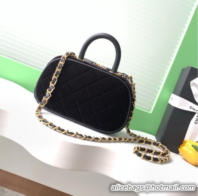 Luxury Discount Chanel Velvet Mini Bowling Bag AS5572 Black 2025