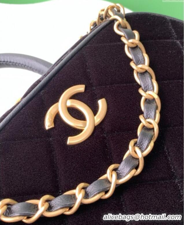 Luxury Discount Chanel Velvet Mini Bowling Bag AS5572 Black 2025