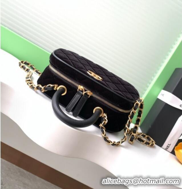 Luxury Discount Chanel Velvet Mini Bowling Bag AS5572 Black 2025