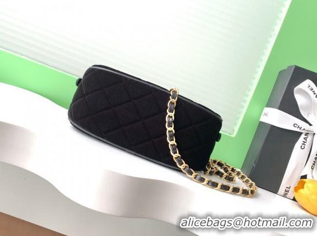 Luxury Discount Chanel Velvet Mini Bowling Bag AS5572 Black 2025