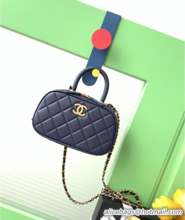 Sophisticated Cheap Chanel Calfskin Mini Bowling Bag AS5572 Blue 2025