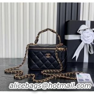 Top Grade Chanel Grained Calfskin Vanity Case with Top Handle AP4799 Black 2025