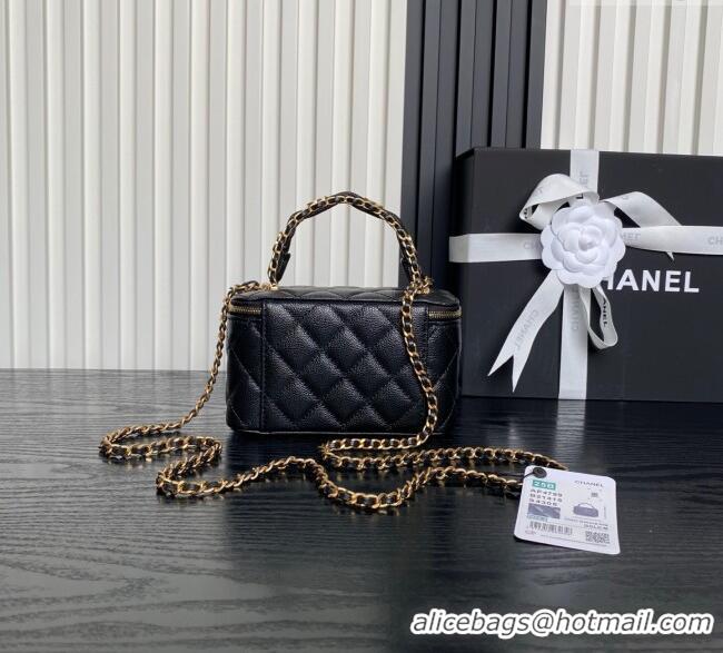 Top Grade Chanel Grained Calfskin Vanity Case with Top Handle AP4799 Black 2025