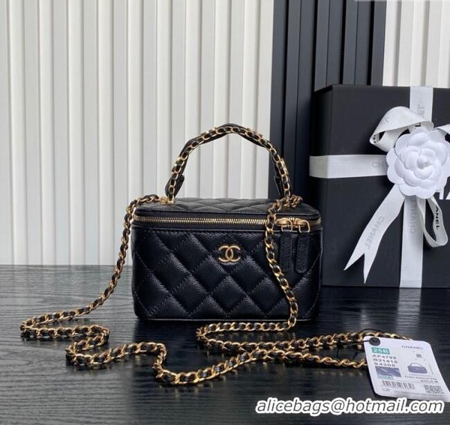 Top Grade Chanel Grained Calfskin Vanity Case with Top Handle AP4799 Black 2025