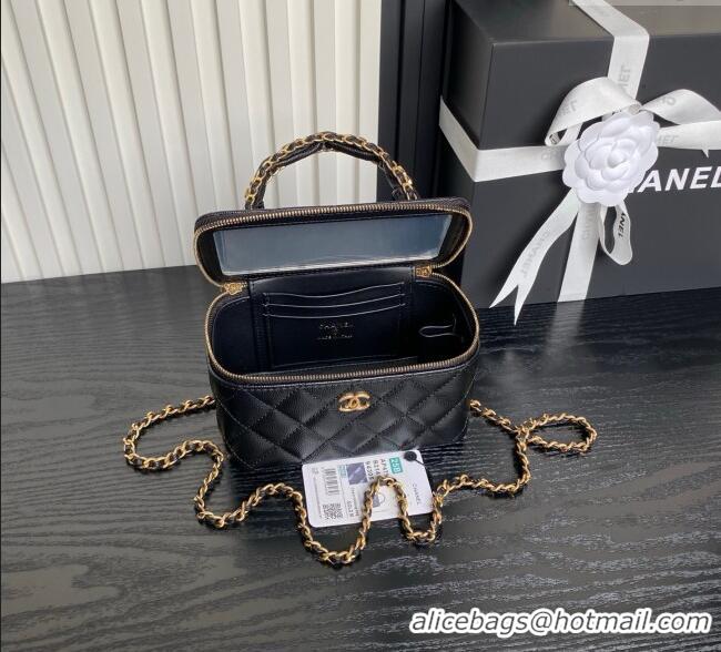 Top Grade Chanel Grained Calfskin Vanity Case with Top Handle AP4799 Black 2025