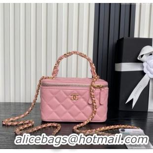 Good Looking Chanel Grained Calfskin Vanity Case with Top Handle AP4799 Light Pink 2025