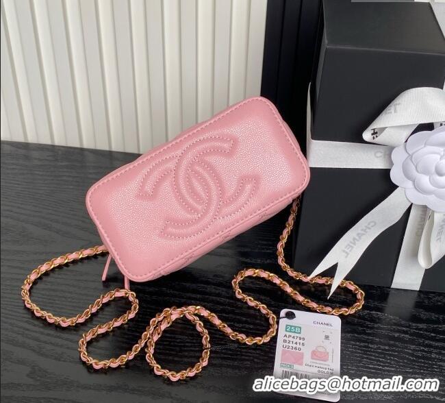 Good Looking Chanel Grained Calfskin Vanity Case with Top Handle AP4799 Light Pink 2025