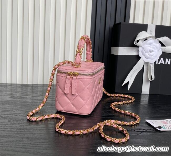 Good Looking Chanel Grained Calfskin Vanity Case with Top Handle AP4799 Light Pink 2025