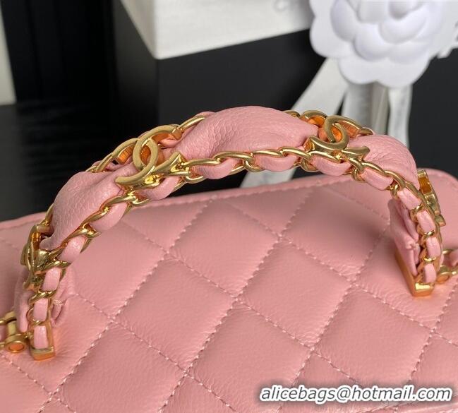 Good Looking Chanel Grained Calfskin Vanity Case with Top Handle AP4799 Light Pink 2025