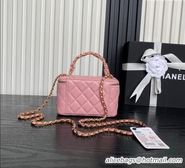 Good Looking Chanel Grained Calfskin Vanity Case with Top Handle AP4799 Light Pink 2025