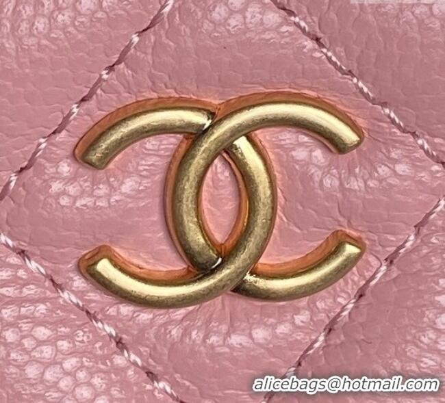 Good Looking Chanel Grained Calfskin Vanity Case with Top Handle AP4799 Light Pink 2025