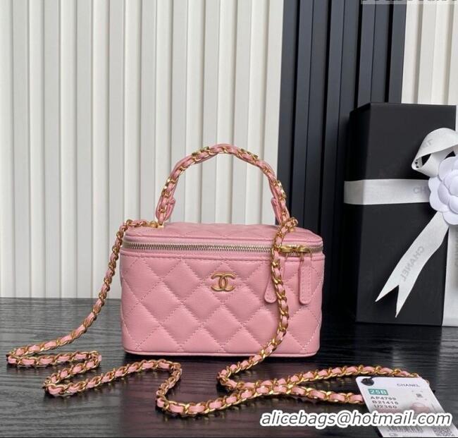 Good Looking Chanel Grained Calfskin Vanity Case with Top Handle AP4799 Light Pink 2025