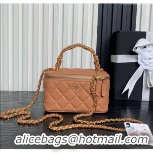 Best Price Chanel Grained Calfskin Vanity Case with Top Handle AP4799 Brown 2025