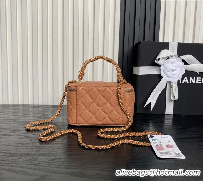 Best Price Chanel Grained Calfskin Vanity Case with Top Handle AP4799 Brown 2025