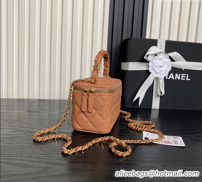 Best Price Chanel Grained Calfskin Vanity Case with Top Handle AP4799 Brown 2025