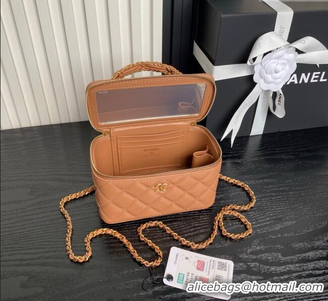 Best Price Chanel Grained Calfskin Vanity Case with Top Handle AP4799 Brown 2025