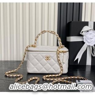 Well Crafted Chanel Grained Calfskin Vanity Case with Top Handle AP4799 White 2025