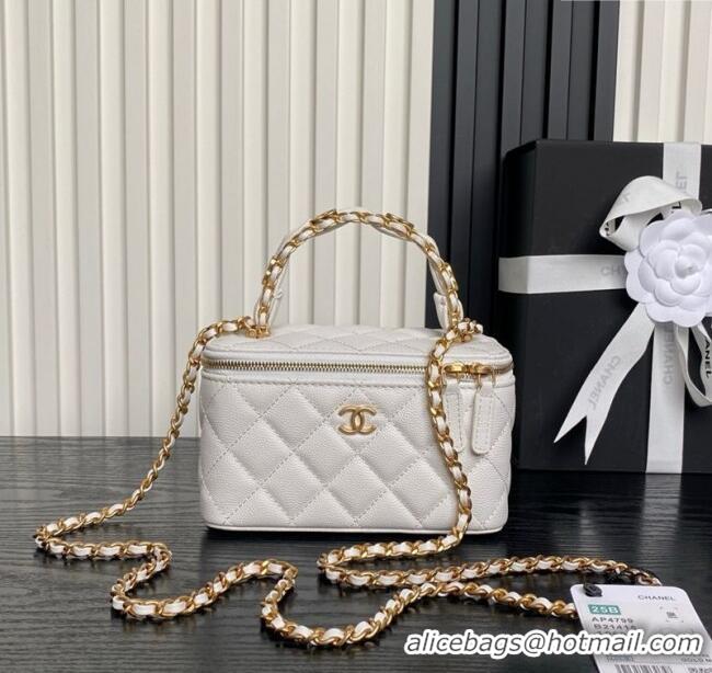 Well Crafted Chanel Grained Calfskin Vanity Case with Top Handle AP4799 White 2025