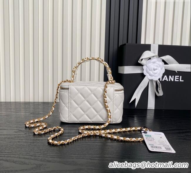 Well Crafted Chanel Grained Calfskin Vanity Case with Top Handle AP4799 White 2025