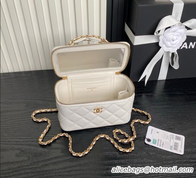 Well Crafted Chanel Grained Calfskin Vanity Case with Top Handle AP4799 White 2025