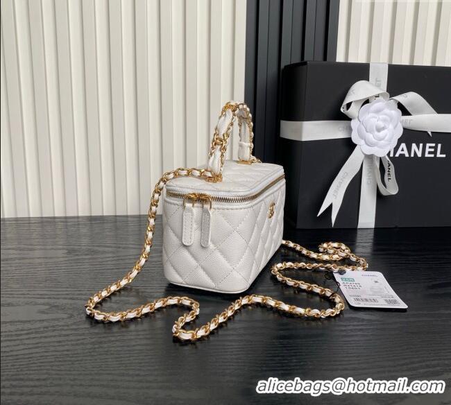 Well Crafted Chanel Grained Calfskin Vanity Case with Top Handle AP4799 White 2025