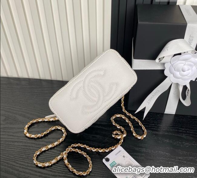Well Crafted Chanel Grained Calfskin Vanity Case with Top Handle AP4799 White 2025