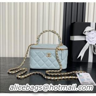 High Quality Chanel Grained Calfskin Vanity Case with Top Handle AP4799 Light Blue 2025