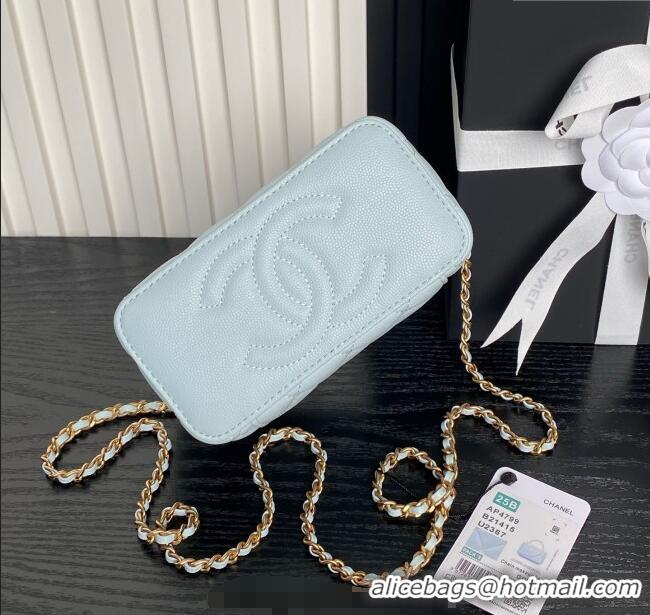 High Quality Chanel Grained Calfskin Vanity Case with Top Handle AP4799 Light Blue 2025