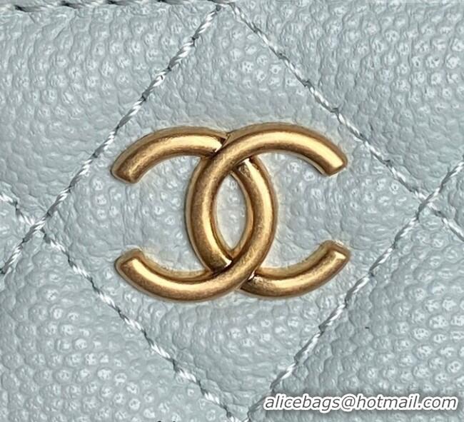 High Quality Chanel Grained Calfskin Vanity Case with Top Handle AP4799 Light Blue 2025