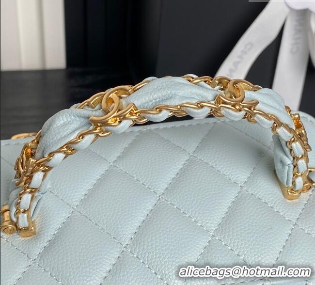 High Quality Chanel Grained Calfskin Vanity Case with Top Handle AP4799 Light Blue 2025