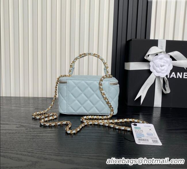 High Quality Chanel Grained Calfskin Vanity Case with Top Handle AP4799 Light Blue 2025