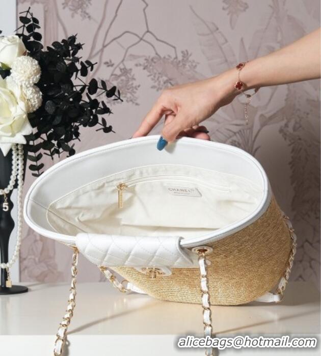 Super Quality Chanel Raffia Straw and Calfskin Large Shopping Bag AS5951 Beige/White 2025