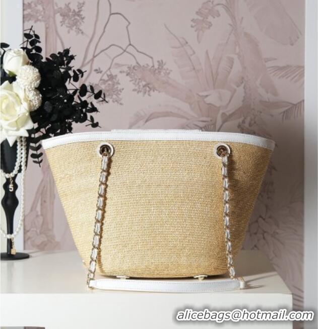 Super Quality Chanel Raffia Straw and Calfskin Large Shopping Bag AS5951 Beige/White 2025