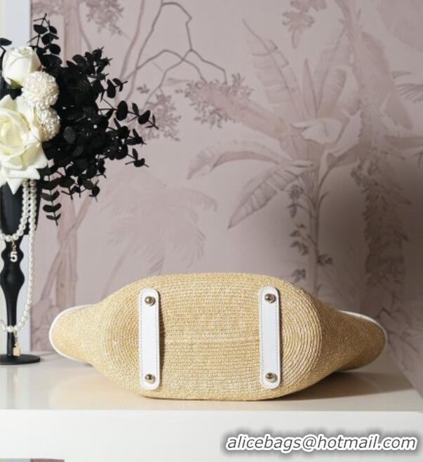 Super Quality Chanel Raffia Straw and Calfskin Large Shopping Bag AS5951 Beige/White 2025